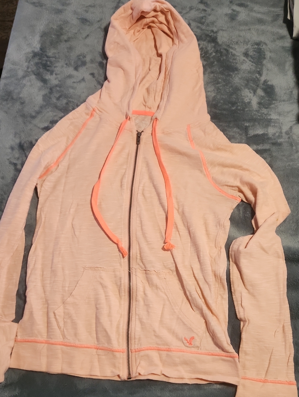 American Eagle Outfitters Light Peach Zip-Up Hoodie with Coral Trim
